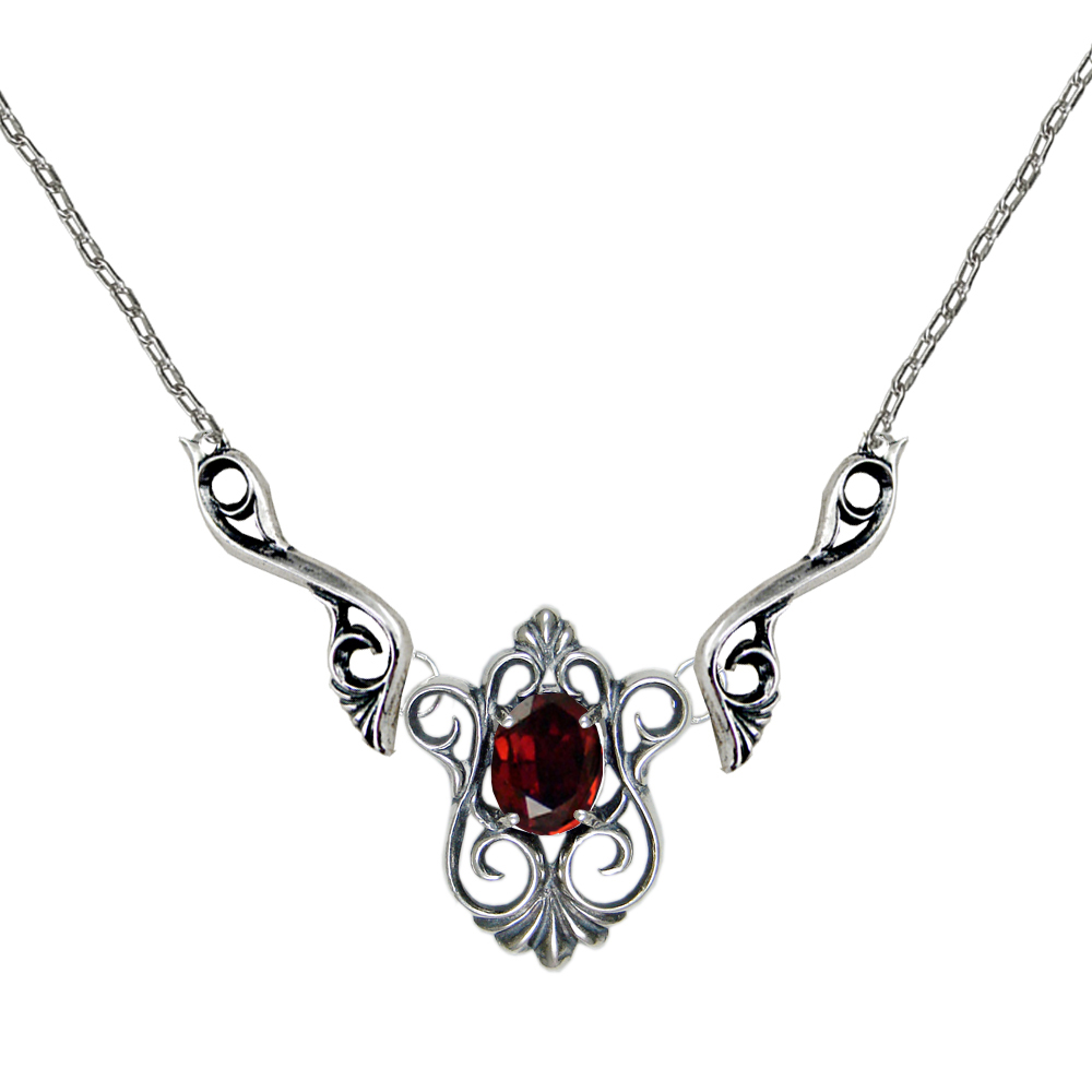 Sterling Silver Victorian Necklace With Garnet